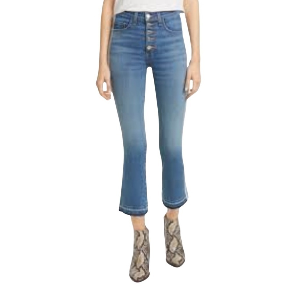 Veronica Beard Carolyn High Rise Button Fly Tuxedo Stripe Baby Boot Jeans 31 - Picture 1 of 15